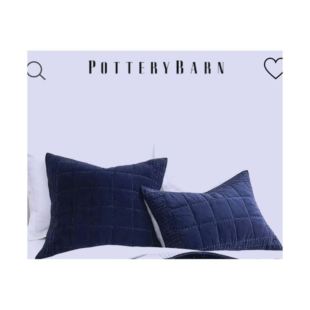 Pottery Barn - Velvet (2) Lattice stitch - Shams - Cobalt Blue (Square) Heirloom